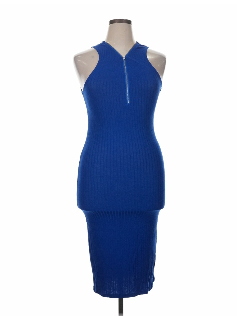 Love Nation Royal Blue Ribbed Zip-Front Midi Dress